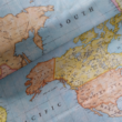 Kép 1/2 - Loneta vászon, világtérkép kék-140x0,60m