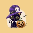 Futter, szabadidő anyag panel 40x50 cm, Halloween macska tökfejjel