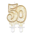 Arany csillámos 50-es Gold tortagyertya, számgyertya