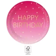 Happy Birthday Golden Pink papírtányér 8 db-os 23 cm FSC