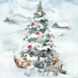 Prémium pamutvászon panel 39x50 cm, A téli erdő legendái, karácsonyfa
