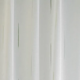 Fényáteresztő függöny anyag, fehér színben, színes beszövéssel, 300 cm magas