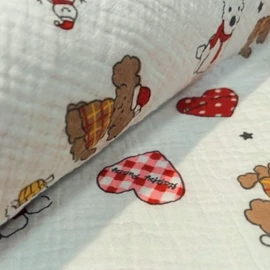 Mintás dupla géz, kutya és szív