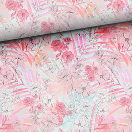 Prémium pamut jersey, pink Hawaii virágok