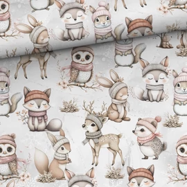 Prémium mintás pamutvászon, Cuki állatok a hófödte mezőn