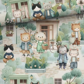 Prémium mintás pamutvászon, Macskák a városban