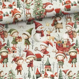 Prémium mintás pamutvászon, Szorgos Elf manók