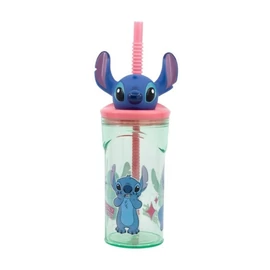 Stitch műanyag palack szívószállal és 3D figurával a tetején 360ML