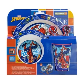 Pókember 5 részes mikrózható étkészlet (lapostányér, mélytányér, pohár, kanál, villa)