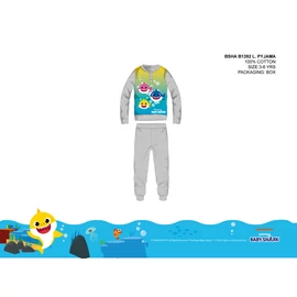 Baby Shark gyerek pizsama kisfiúknak - jersey pamut pizsama - szürke - 98