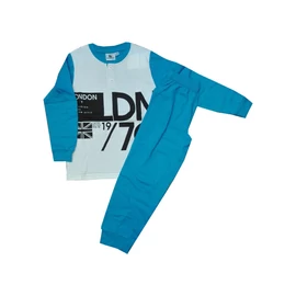 Hosszú ujjú pamut gyerek pizsama -  középkék