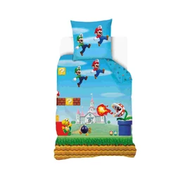 Super Mario 100% pamut ágyneműgarnitúra 140x200cm ágyneműhuzat + 70x90cm párnahuzat