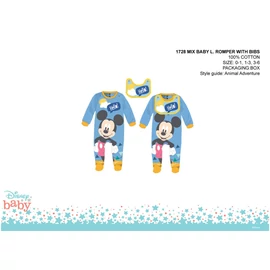 Disney Mickey egér baba rugdalózó előkével - világoskék - 0-1 hónapos babának
