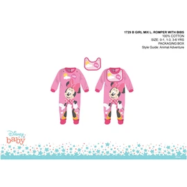 Disney Minnie egér baba rugdalózó előkével - rózsaszín-piros - 3-6 hónapos babának