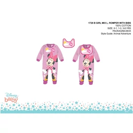 Disney Minnie egér baba rugdalózó előkével - világosrózsaszín-lila - 0-1 hónapos babának