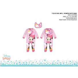 Disney Minnie egér baba rugdalózó előkével - világosrózsaszín-rózsaszín - 0-1 hónapos babának