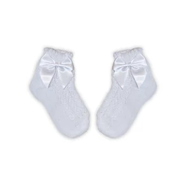 100% pamut kislány baba bokazokni horgolt felsőrésszel - masni díszítéssel - fehér - 16-17