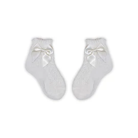 100% pamut kislány baba bokazokni horgolt felsőrésszel - masni díszítéssel - vanília - 20-21