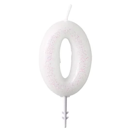 Fehér White csillámos gyertya 0-ás 6,5 cm