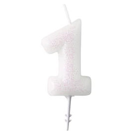 Fehér White csillámos gyertya 1-es 6,5 cm
