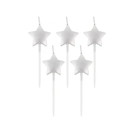 Ezüst csillag Metallic Silver tortagyertya, gyertya szett 5 db-os