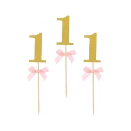 Rózsaszín 1st Birthday díszítő pálca 10 db-os