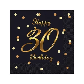 Happy Birthday 30 B&amp;C Black-Gold szalvéta 20 db-os 33x33 cm