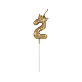Arany Champagne Crown 2-es számgyertya, tortagyertya 6 cm