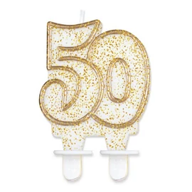 Arany csillámos 50-es Gold tortagyertya, számgyertya