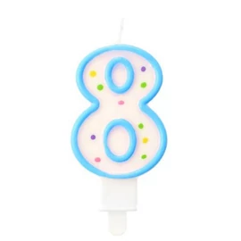 Kék körvonalas Dots 8-as számgyertya, tortagyertya