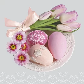 Húsvét Pink Tulips and Primroses szalvéta 20 db-os 33x33 cm
