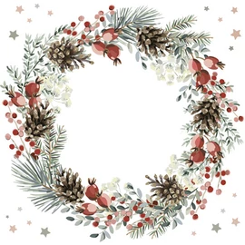 Karácsonyi Wreath on White szalvéta 20 db-os 33x33 cm