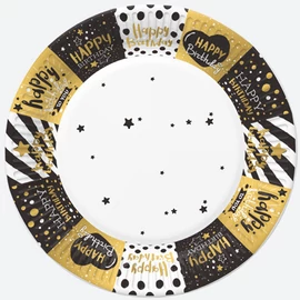 Happy Birthday Golden papírtányér 8 db-os 18 cm