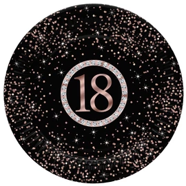 Happy Birthday 18 Rose Gold papírtányér 8 db-os 22,7 cm
