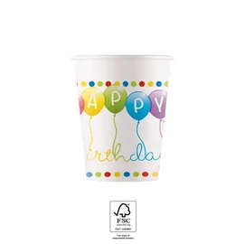 Happy Birthday Streamers papír pohár 8 db-os 200 ml FSC