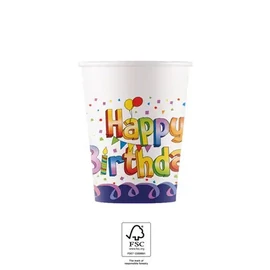 Happy Birthday Multicolor papír pohár 8 db-os 200 ml FSC