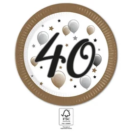 Happy Birthday 40 Milestone papírtányér 8 db-os 23 cm FSC