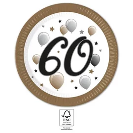 Happy Birthday 60 Milestone papírtányér 8 db-os 23 cm FSC