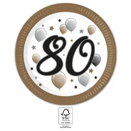 Happy Birthday 80 Milestone papírtányér 8 db-os 23 cm FSC