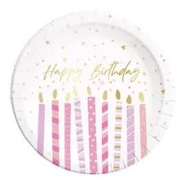 Happy Birthday Candles papírtányér 8 db-os 23 cm FSC