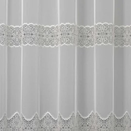 Linka fényáteresztő függöny anyag, fehér bordürös, 290 cm magas