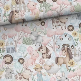 Prémium mintás bambusz pelenka, muszlin anyag, Mesés farmélet 1,45 x 0,50 m