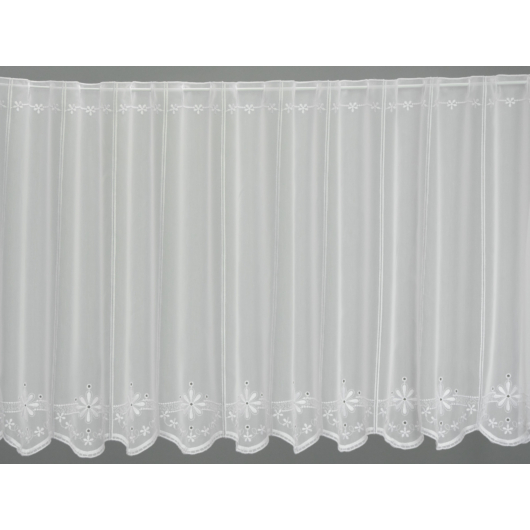 Fehér fényáteresztő vitrázs függöny fehér virágos díszítéssel 45 cm