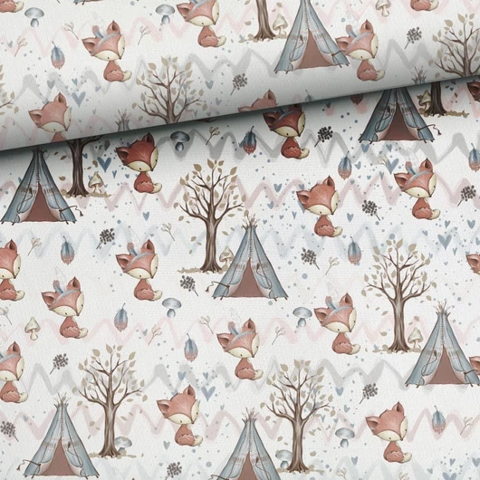 Prémium mintás pamutvászon, Erdei barátok, rókák-1,58 x 0,50 m