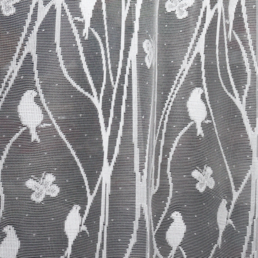 Fényáteresztő vitrázs függöny fehér, pillangó és kismadár díszítéssel 60cm