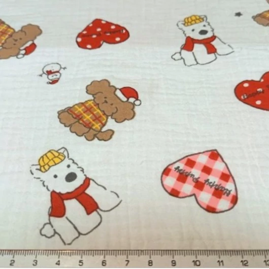 Mintás dupla géz, kutya és szív