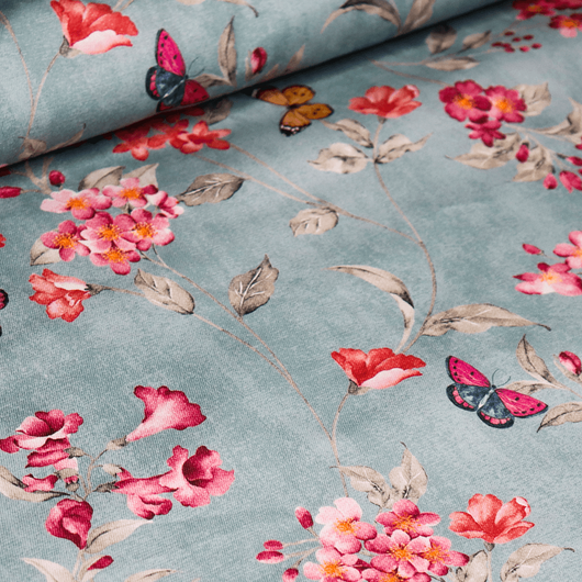 Dekortextil, virág és pillangó menta