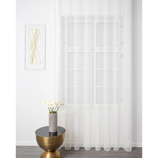 Fényáteresztő függöny anyag, ecrü színben, arany csíkozással 175 cm magas