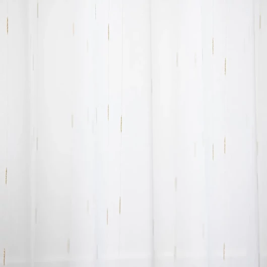 Fényáteresztő függöny anyag, ecrü színben, arany csíkozással 295 cm magas