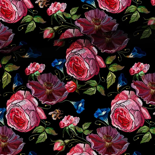 Prémium mintás pamutvászon, Méhek és rózsák  1,58 x 0,50 m